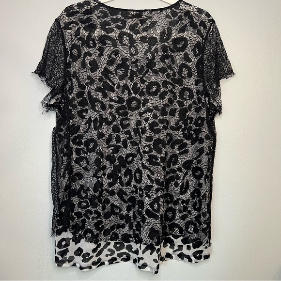 Chico's Cheetah Chaser Black Lace Overlay Blouse Liquid Knit Nylon Top Size XL - Picture 11 of 11